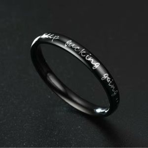 Keep F#!king Going Stainless Steel Black Encouragement Minimalist Ring Size 7